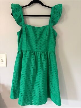 Green Eyelet Flutter Sleeve Dress